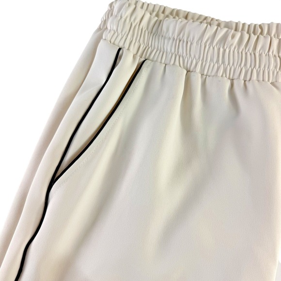 NWT Melloday Wide Leg Ivory With Black Piping Elastic Tie Waist Large - Picture 4 of 8